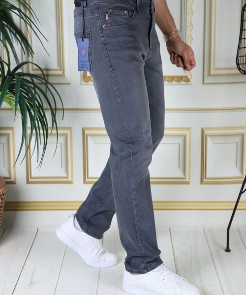 Erkek Gri Regular Fit Rahat Kesim Esnek Likralı Denim Jeans Şık Kot Pantolon