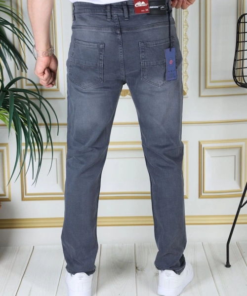 Erkek Gri Regular Fit Rahat Kesim Esnek Likralı Denim Jeans Şık Kot Pantolon