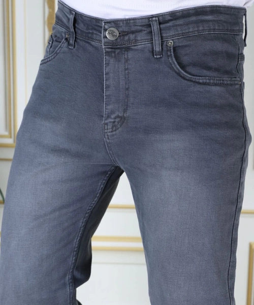 Erkek Gri Regular Fit Rahat Kesim Esnek Likralı Denim Jeans Şık Kot Pantolon