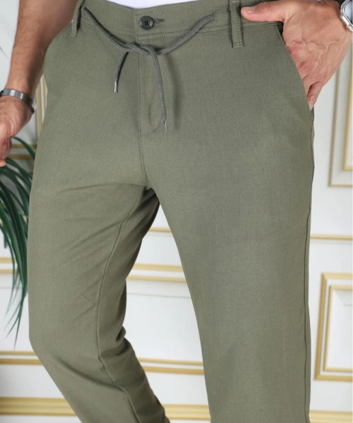Erkek Haki Italyan Kesim Kaliteli Esnek Slim Fit Likralı Lastikli Şık Koton Kumaş Pantolon Okul