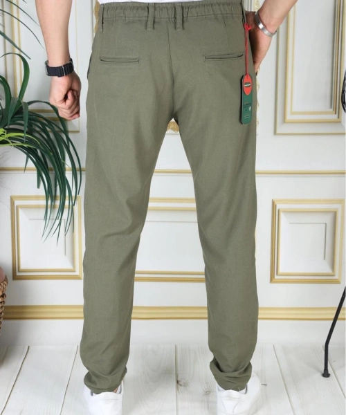 Erkek Haki Italyan Kesim Kaliteli Esnek Slim Fit Likralı Lastikli Şık Koton Kumaş Pantolon Okul