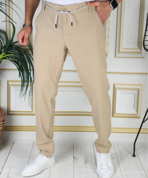 Erkek Hardal Italyan Kesim Kaliteli Esnek Slim Fit Likralı Lastikli Şık Koton Kumaş Pantolon Okul