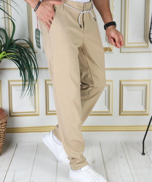 Erkek Hardal Italyan Kesim Kaliteli Esnek Slim Fit Likralı Lastikli Şık Koton Kumaş Pantolon Okul