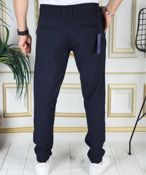 Erkek Lacivert Italyan Kesim Kaliteli Slim Fit Likralı Lastikli Şık Koton Kumaş Pantolon Okul