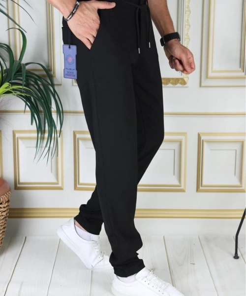 Erkek Siyah Italyan Kesim Kaliteli Esnek Slim Fit Likralı Lastikli Şık Koton Kumaş Pantolon Okul