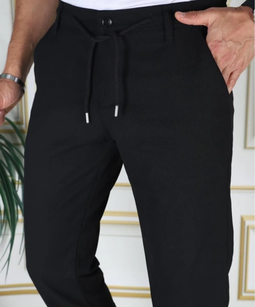Erkek Siyah Italyan Kesim Kaliteli Esnek Slim Fit Likralı Lastikli Şık Koton Kumaş Pantolon Okul