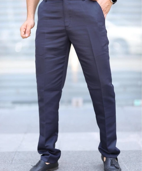 Klasik Kesim Lacivert Mevsimlik Yan Cepli Keten Poliviskon Kumaş Baba Pantolonu Kumaş Pantolon