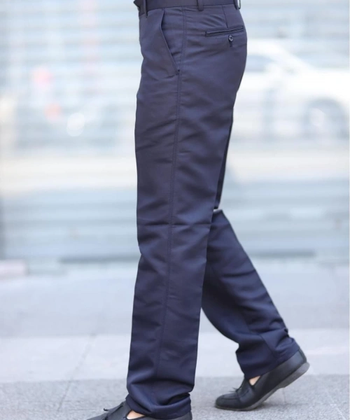 Klasik Kesim Lacivert Mevsimlik Yan Cepli Keten Poliviskon Kumaş Baba Pantolonu Kumaş Pantolon