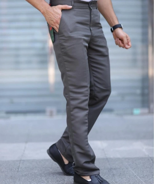 Klasik Kesim Haki Renk Mevsimlik Yan Cepli Keten Poliviskon Kumaş Baba Pantolonu Kumaş Pantolon