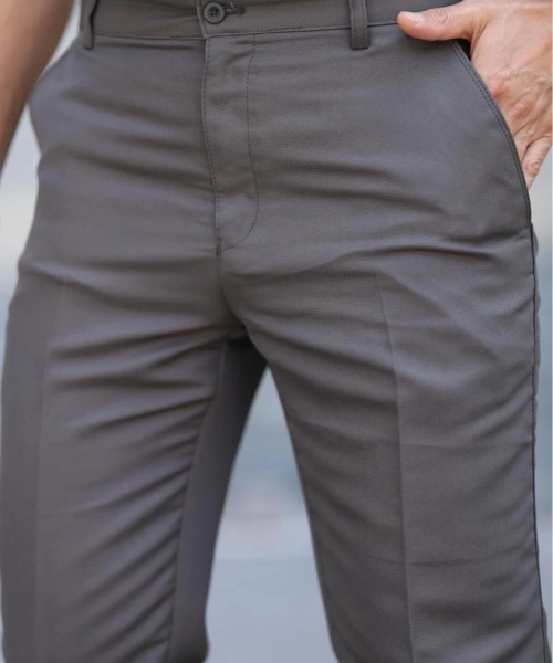 Klasik Kesim Haki Renk Mevsimlik Yan Cepli Keten Poliviskon Kumaş Baba Pantolonu Kumaş Pantolon