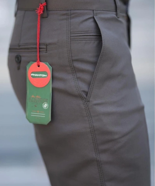 Klasik Kesim Haki Renk Mevsimlik Yan Cepli Keten Poliviskon Kumaş Baba Pantolonu Kumaş Pantolon