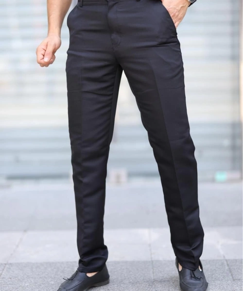 Klasik Kesim Siyah Mevsimlik Yan Cepli Keten Poliviskon Kumaş Baba Pantolonu Kumaş Pantolon