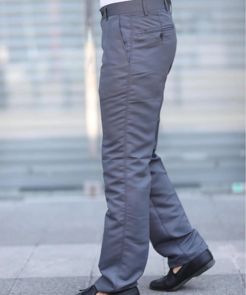 Klasik Kesim Gri Renk Mevsimlik Yan Cepli Keten Poliviskon Kumaş Baba Pantolonu Kumaş Pantolon