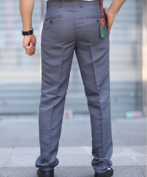 Klasik Kesim Gri Renk Mevsimlik Yan Cepli Keten Poliviskon Kumaş Baba Pantolonu Kumaş Pantolon