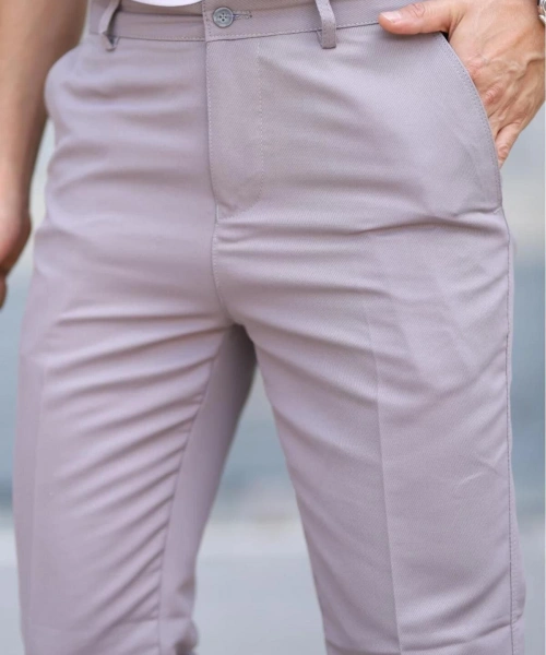 Klasik Kesim Bej Renk Mevsimlik Yan Cepli Keten Poliviskon Kumaş Baba Pantolonu Kumaş Pantolon