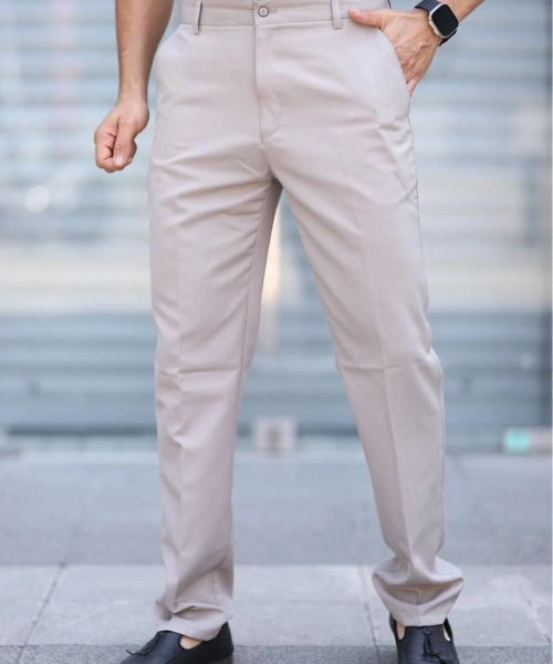 Klasik Kesim Kemik Rengi Mevsimlik Yan Cepli Keten Poliviskon Kumaş Baba Pantolonu Kumaş Pantolon