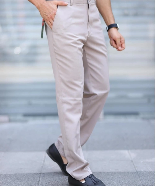 Klasik Kesim Kemik Rengi Mevsimlik Yan Cepli Keten Poliviskon Kumaş Baba Pantolonu Kumaş Pantolon