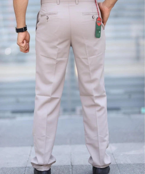 Klasik Kesim Kemik Rengi Mevsimlik Yan Cepli Keten Poliviskon Kumaş Baba Pantolonu Kumaş Pantolon