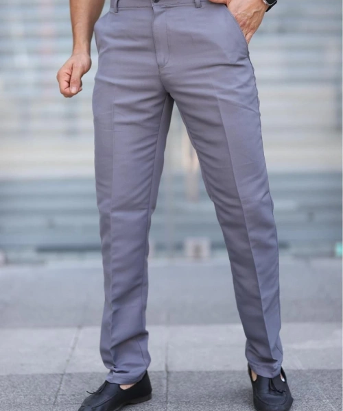 Klasik Kesim Açık Gri Mevsimlik Yan Cepli Keten Poliviskon Kumaş Baba Pantolonu Kumaş Pantolon