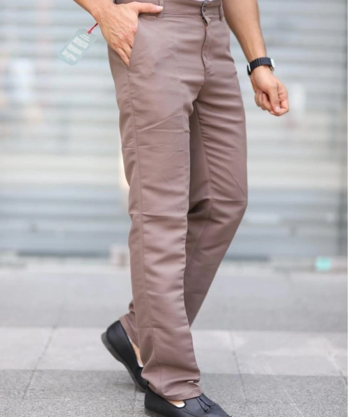 Klasik Kesim Sütlü Kahve Mevsimlik Yan Cepli Keten Poliviskon Kumaş Baba Pantolonu Kumaş Pantolon