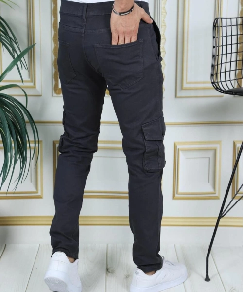 Erkek Füme Likralı Kargo Pantolon Esnek Gabardin/Kanvas Körüklü Cep Komando Kargo Cep Şık Pantolon