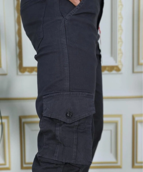 Erkek Füme Likralı Kargo Pantolon Esnek Gabardin/Kanvas Körüklü Cep Komando Kargo Cep Şık Pantolon
