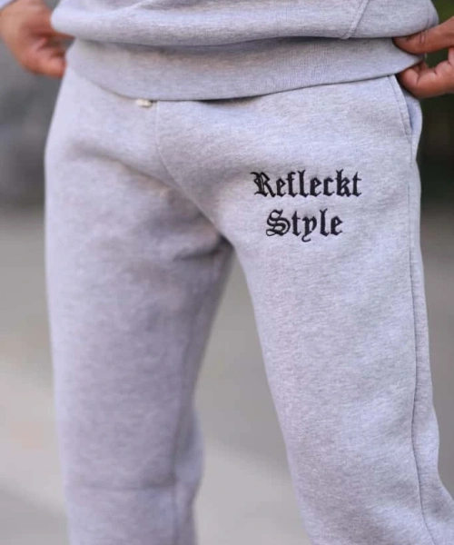 Açık Gri Şık İçi Polarlı Erkek Eşofman Takımı Paça Lastikli Cepli Kapüşonlu Nakış Detaylı Compact Takım