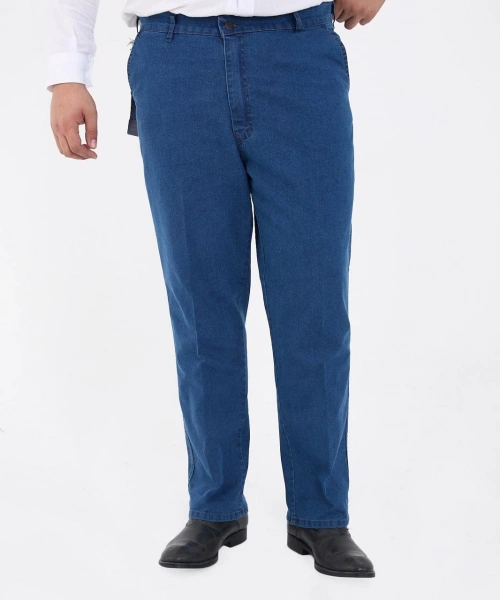 Açık Mavi Büyük Beden Erkek Likralı Battal Yüksek Bel Kot Pantolon Rahat Kesim Jean Denim