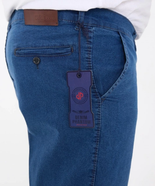 Açık Mavi Büyük Beden Erkek Likralı Battal Yüksek Bel Kot Pantolon Rahat Kesim Jean Denim