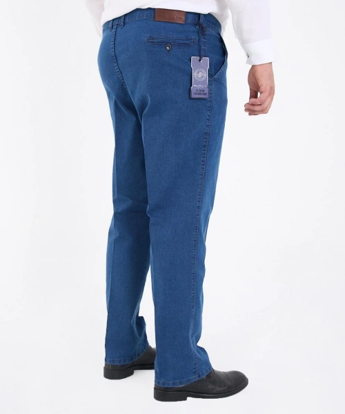 Açık Mavi Büyük Beden Erkek Likralı Battal Yüksek Bel Kot Pantolon Rahat Kesim Jean Denim