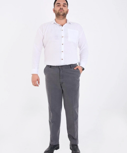 Gri Büyük Beden Erkek Likralı Battal Yüksek Bel Kot Pantolon Rahat Kesim Jean Denim