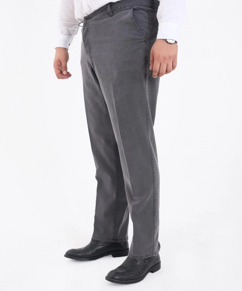 Gri Büyük Beden Erkek Likralı Battal Yüksek Bel Kot Pantolon Rahat Kesim Jean Denim