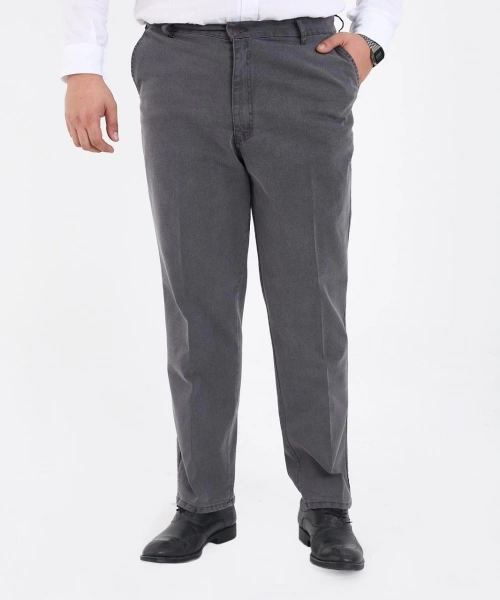 Gri Büyük Beden Erkek Likralı Battal Yüksek Bel Kot Pantolon Rahat Kesim Jean Denim