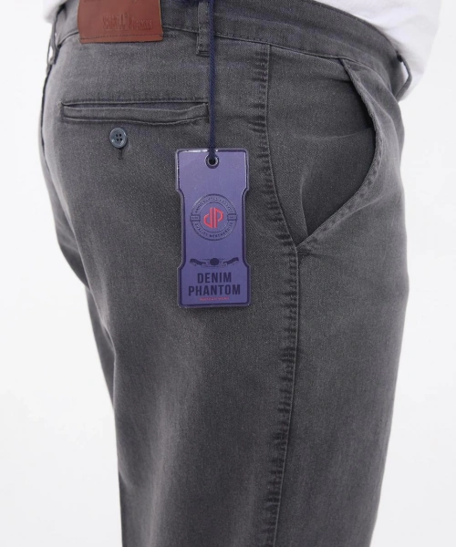 Gri Büyük Beden Erkek Likralı Battal Yüksek Bel Kot Pantolon Rahat Kesim Jean Denim