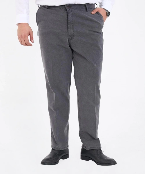 Gri Büyük Beden Erkek Likralı Battal Yüksek Bel Kot Pantolon Rahat Kesim Jean Denim