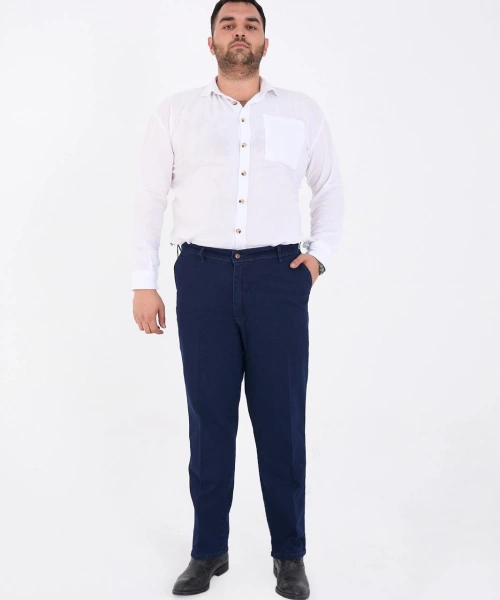 Mavi Büyük Beden Erkek Likralı Battal Yüksek Bel Kot Pantolon Rahat Kesim Jean Denim