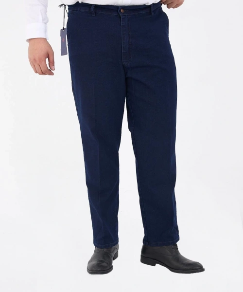 Mavi Büyük Beden Erkek Likralı Battal Yüksek Bel Kot Pantolon Rahat Kesim Jean Denim