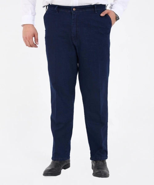 Mavi Büyük Beden Erkek Likralı Battal Yüksek Bel Kot Pantolon Rahat Kesim Jean Denim