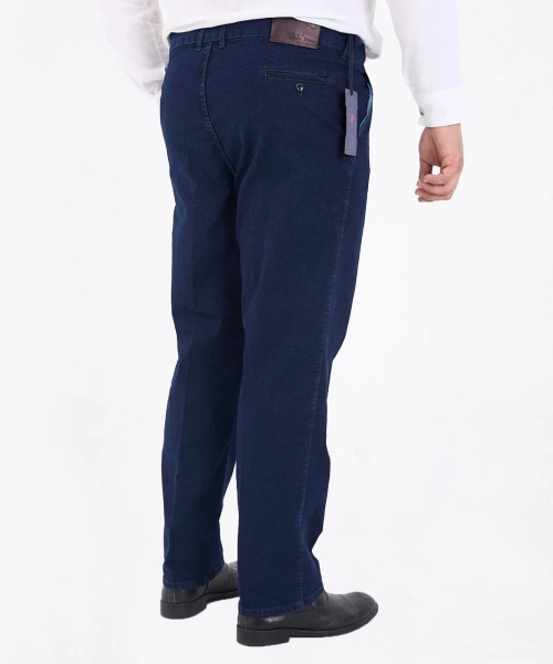 Mavi Büyük Beden Erkek Likralı Battal Yüksek Bel Kot Pantolon Rahat Kesim Jean Denim