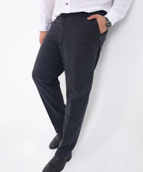 Füme Büyük Beden Erkek Likralı Battal Yüksek Bel Kot Pantolon Rahat Kesim Jean Denim
