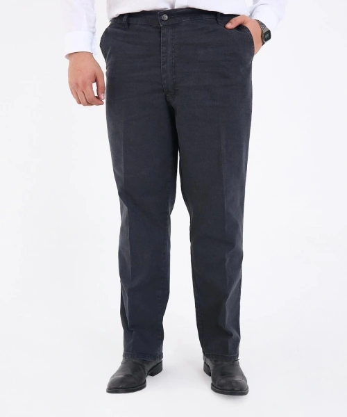 Füme Büyük Beden Erkek Likralı Battal Yüksek Bel Kot Pantolon Rahat Kesim Jean Denim
