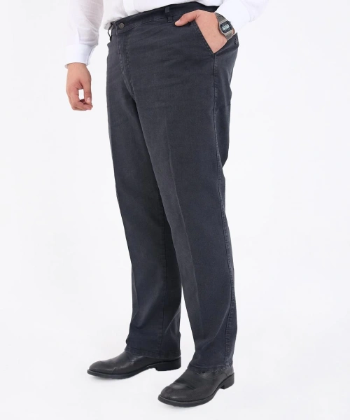 Füme Büyük Beden Erkek Likralı Battal Yüksek Bel Kot Pantolon Rahat Kesim Jean Denim