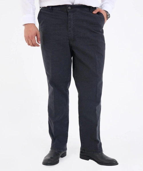 Füme Büyük Beden Erkek Likralı Battal Yüksek Bel Kot Pantolon Rahat Kesim Jean Denim