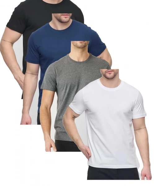 Erkek 4lü Paket Likralı Şık Pamuklu Yumuşak Dokulu Slim Fit Bisiklet Yaka Basic Tişört