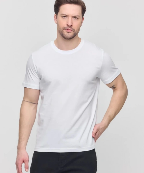 Erkek 4lü Paket Likralı Şık Pamuklu Yumuşak Dokulu Slim Fit Bisiklet Yaka Basic Tişört