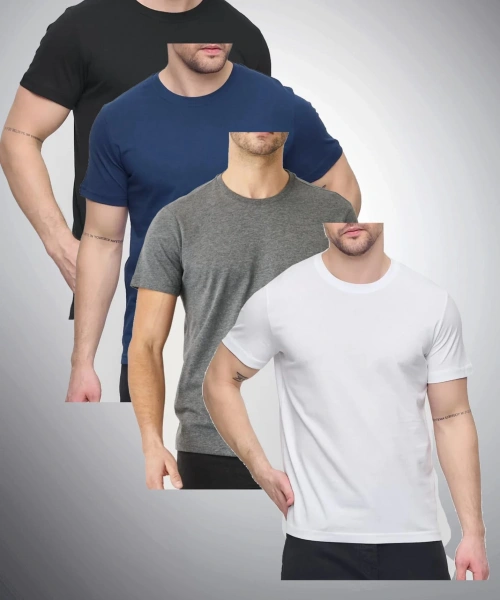 Erkek 4lü Paket Likralı Şık Pamuklu Yumuşak Dokulu Slim Fit Bisiklet Yaka Basic Tişört