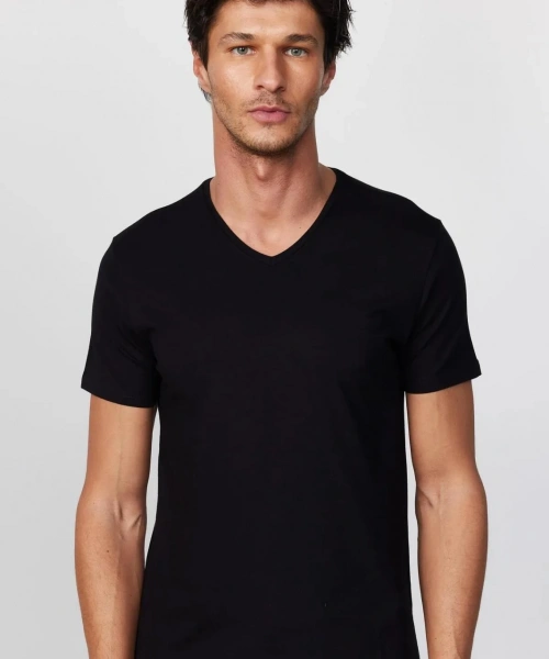 Erkek 4lü Paket Likralı Şık Pamuklu Yumuşak Dokulu Slim Fit V Yaka Basic Tişört