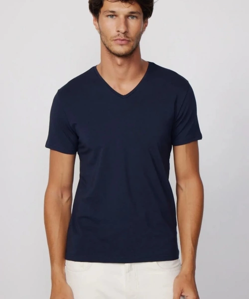 Erkek 4lü Paket Likralı Şık Pamuklu Yumuşak Dokulu Slim Fit V Yaka Basic Tişört