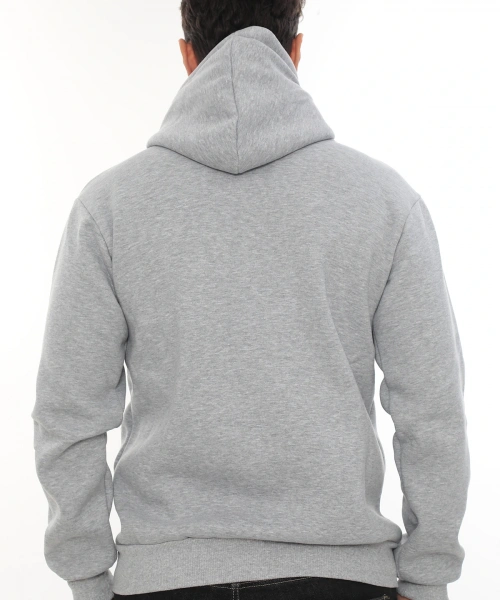 Erkek Açık Gri Standart Fit Normal Kesim Içi Polarlı Tam Fermuarlı Kapüşonlu Pamuklu Sweatshirt