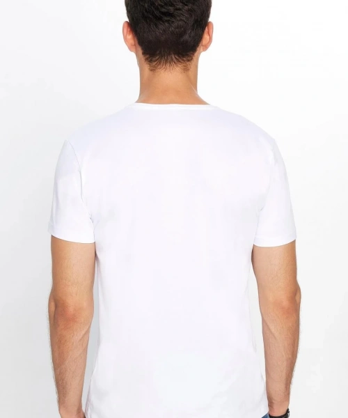 Erkek Beyaz Likralı Şık Pamuklu Yumuşak Dokulu Slim Fit Dar Kesim V Yaka Basic Tişört